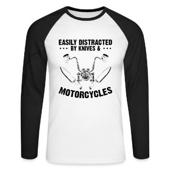 Knives and Motorcycles Knife Collectors Bikers - Unisex Long Sleeve Baseball T-Shirt - white/black - Front - Nik (191cm)