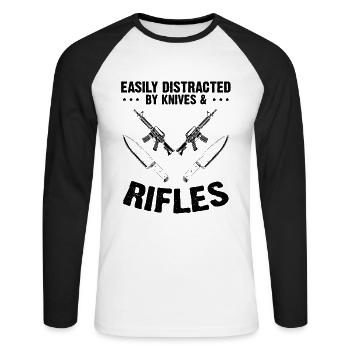 Knife Collector Designs Messerfan Knife Maker - Unisex Long Sleeve Baseball T-Shirt - white/black - Front - Nik (191cm)
