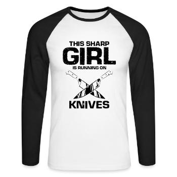 Sharp woman loves knife knife collector knife fan - Unisex Long Sleeve Baseball T-Shirt - white/black - Front - Nik (191cm)