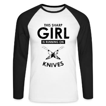 Sharp woman loves knife knife collector knife fan - Unisex Long Sleeve Baseball T-Shirt - white/black - Front - Nik (191cm)