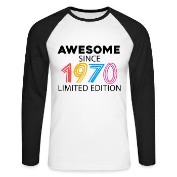 Fantastisch seit 1970 - Jahrgang 1970 - Unisex Baseballshirt langarm - Weiß/Schwarz - Vorne - Nik (191cm)