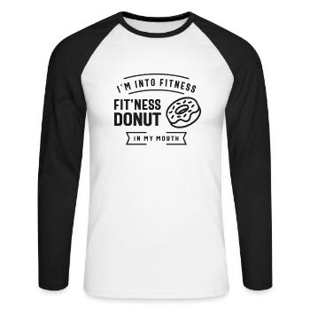 Ich stehe auf Fitness Fit'ness Donut In My Mouth - Unisex Baseballshirt langarm - Weiß/Schwarz - Vorne - Nik (191cm)