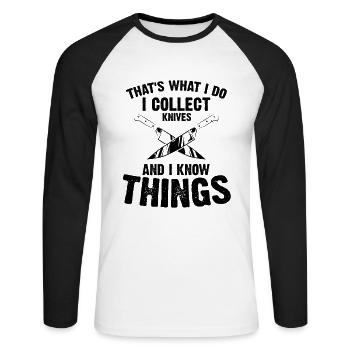 Weiß Dinge und sammle Messer Messersammler Design - Unisex Baseballshirt langarm - Weiß/Schwarz - Vorne - Nik (191cm)
