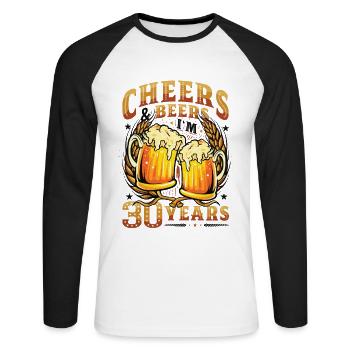 Acclamations et bière J’ai 30 ans - T-shirt baseball manches longues Homme - blanc/noir - Devant - Nik (191cm)