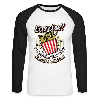 Frites extra Français - T-shirt baseball manches longues Homme - blanc/noir - Devant - Nik (191cm)