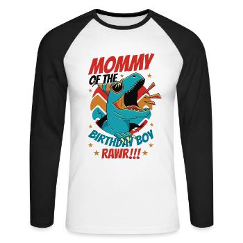 Dinosaure Maman d’Birthday Boy - T-shirt baseball manches longues Homme - blanc/noir - Devant - Nik (191cm)