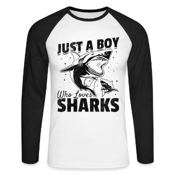 Grand requin blanc Je ne suis qu’un garçon, le requin - T-shirt baseball manches longues Homme - blanc/noir - Devant - Nik (191cm)