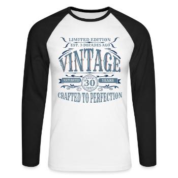 Vintage Legendary - Aged perfectly 30th birthday - Unisex Long Sleeve Baseball T-Shirt - white/black - Front - Nik (191cm)
