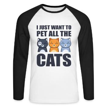 I Just Want To Pet All The Cats Cat Daddy Cat Mom - Unisex Long Sleeve Baseball T-Shirt - white/black - Front - Nik (191cm)
