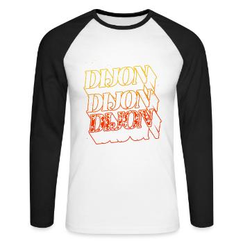 Dijon France City Skyline Accueil Font - T-shirt baseball manches longues Homme - blanc/noir - Devant - Nik (191cm)