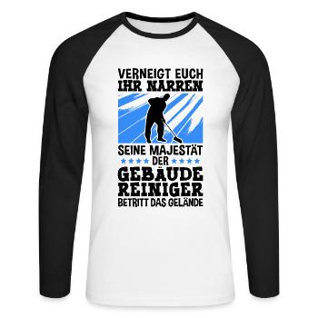 Gebäudereiniger betritt das Gelände Fensterputzer - Unisex Baseballshirt langarm - Weiß/Schwarz - Vorne - Nik (191cm)
