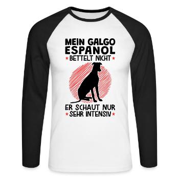 Galgo Espanol schaut sehr intensiv Windhund - Unisex Baseballshirt langarm - Weiß/Schwarz - Vorne - Nik (191cm)