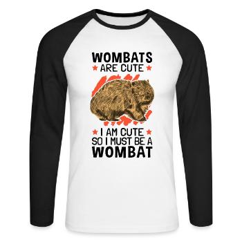 Also bin ich ein Wombat Beuteltier - Unisex Baseballshirt langarm - Weiß/Schwarz - Vorne - Nik (191cm)