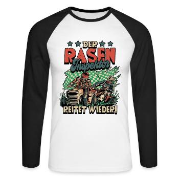 Der Rasen Inspektor Garten Gärtner - Unisex Baseballshirt langarm - Weiß/Schwarz - Vorne - Nik (191cm)