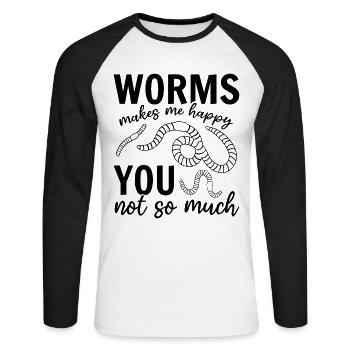 Worms me rend heureux vous pas tellement - - T-shirt baseball manches longues Homme - blanc/noir - Devant - Nik (191cm)