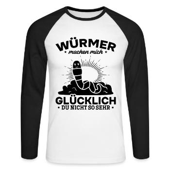 Würmer machen mich glücklich Du nicht so sehr - Unisex Baseballshirt langarm - Weiß/Schwarz - Vorne - Nik (191cm)
