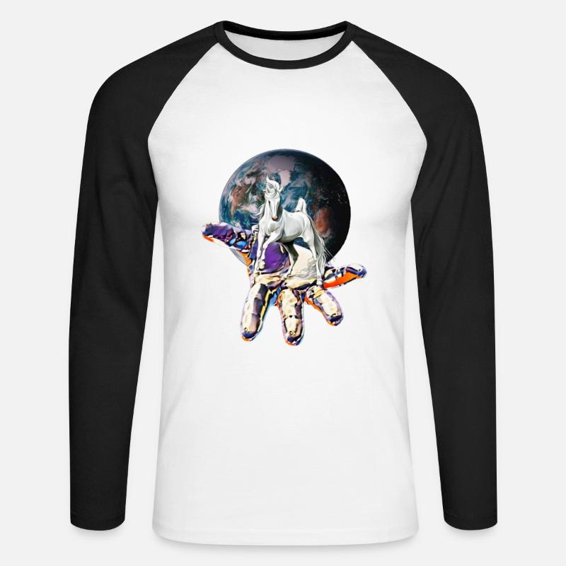 Pferd - Unisex Baseballshirt langarm - Weiß/Schwarz