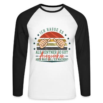 Ich hasse es als Rentner - Unisex Baseballshirt langarm - Weiß/Schwarz - Vorne - Nik (191cm)