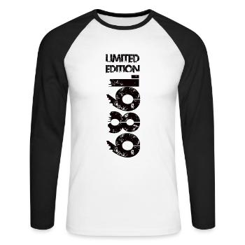 Édition limitée 1989 - T-shirt baseball manches longues Homme - blanc/noir - Devant - Nik (191cm)