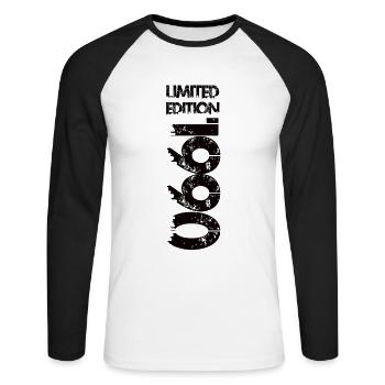 Édition limitée 1990 - T-shirt baseball manches longues Homme - blanc/noir - Devant - Nik (191cm)