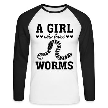 Nice worm girl worm lover I A girl, - Unisex Long Sleeve Baseball T-Shirt - white/black - Front - Nik (191cm)