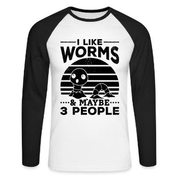 J’aime Worms & Maybe 3 People Worm Lover - T-shirt baseball manches longues Homme - blanc/noir - Devant - Nik (191cm)
