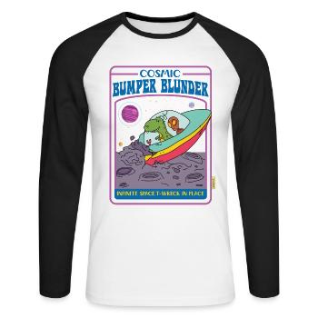 Cosmic Bumper - Infinite Space - T-Wreck In Place - Unisex Baseballshirt langarm - Weiß/Schwarz - Vorne - Nik (191cm)