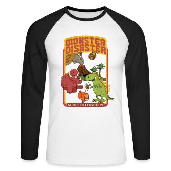 Monster Disaster - Notice Of Extinction - Dinosaur - Unisex Long Sleeve Baseball T-Shirt - white/black - Front - Nik (191cm)