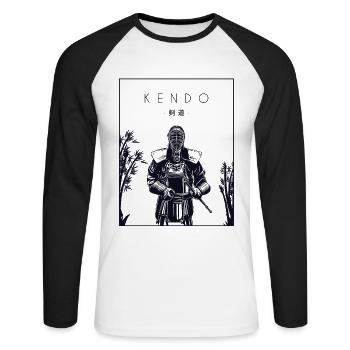 Kendo Chinese Hanzi Kenjusu Kata Shinai Samurai - Unisex Long Sleeve Baseball T-Shirt - white/black - Front - Nik (191cm)