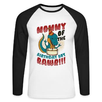 Dinosaure Maman d’Birthday Boy - T-shirt baseball manches longues Homme - blanc/noir - Devant - Nik (191cm)