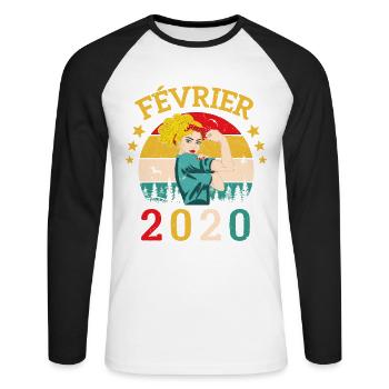 Février 2020 anniversaire idée cadeau vintage 2020 - T-shirt baseball manches longues Homme - blanc/noir - Devant - Nik (191cm)