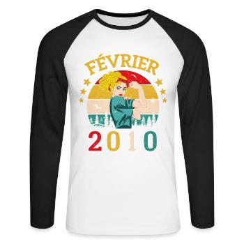 Février 2010 anniversaire idée cadeau vintage 2010 - T-shirt baseball manches longues Homme - blanc/noir - Devant - Nik (191cm)