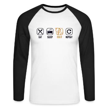 Eat Sleep Fix It Repeat Vendeur de voitures - T-shirt baseball manches longues Homme - blanc/noir - Devant - Nik (191cm)