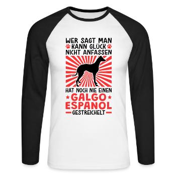 Einen Galgo Espanol streicheln Windhund - Unisex Baseballshirt langarm - Weiß/Schwarz - Vorne - Nik (191cm)