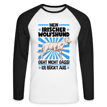 Irischer Wolfshund Gassi gehen Wolfhound - Unisex Baseballshirt langarm - Weiß/Schwarz - Vorne - Nik (191cm)