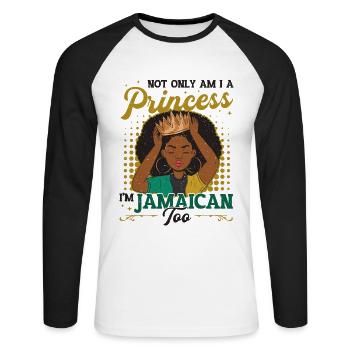 Jamaican Princess, I am Jamaican. - Unisex Long Sleeve Baseball T-Shirt - white/black - Front - Nik (191cm)