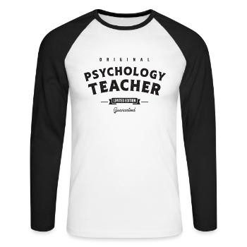 Professeur de psychologie Drôle Titre du poste Profession - T-shirt baseball manches longues Homme - blanc/noir - Devant - Nik (191cm)
