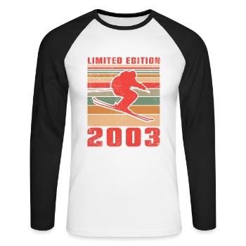 Ski Biathlon Skifahrer Skifahrerin Geburtstag 2003 - Unisex Baseballshirt langarm - Weiß/Schwarz - Vorne - Nik (191cm)