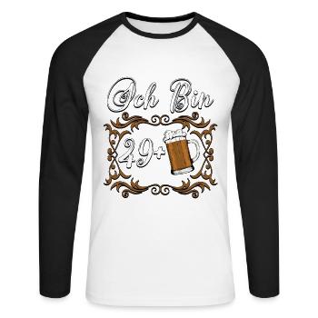 Ich bin 49 + 50. Geburtstag - Unisex Baseballshirt langarm - Weiß/Schwarz - Vorne - Nik (191cm)