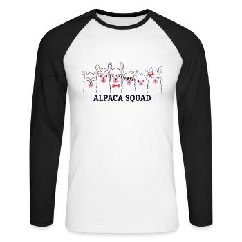 Alpaca Squad Pako Lama Huacaya Alpakazüchter - Unisex Baseballshirt langarm - Weiß/Schwarz - Vorne - Nik (191cm)