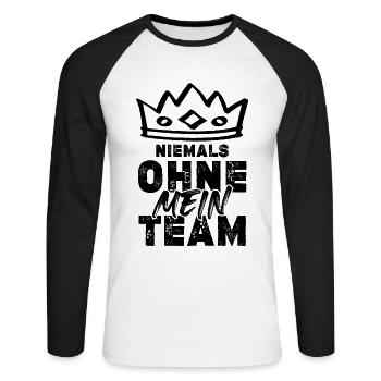 Niemals ohne Team - Unisex Baseballshirt langarm - Weiß/Schwarz - Vorne - Nik (191cm)