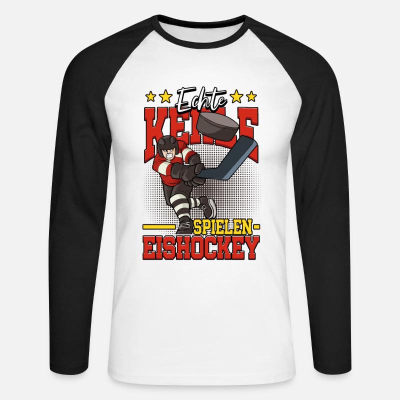 Echte Kerle spielen Eishockey - Unisex Baseballshirt langarm - Weiß/Schwarz