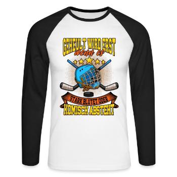 Geheult wird erst wenn es stark blutet Eishockey - Unisex Baseballshirt langarm - Weiß/Schwarz - Vorne - Nik (191cm)