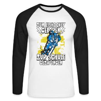 Zum Eishockey geboren Eishockey - Unisex Baseballshirt langarm - Weiß/Schwarz - Vorne - Nik (191cm)