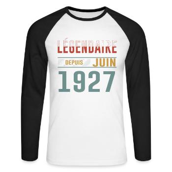 Légendaire Depuis Juin 1927 Anniversaire Cadeau - T-shirt baseball manches longues Homme - blanc/noir - Devant - Nik (191cm)