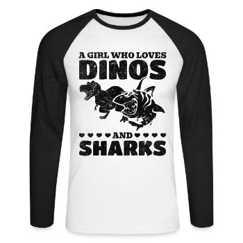 Dinosaur Great White Shark A girl who - Unisex Long Sleeve Baseball T-Shirt - white/black - Front - Nik (191cm)