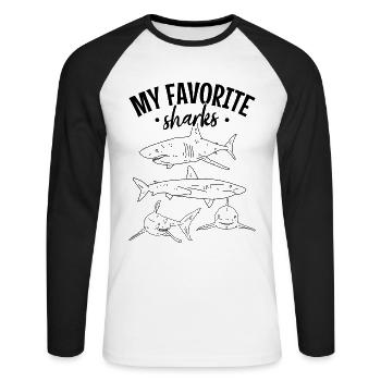 Sharkfish Meine Lieblingshaie Great White Shark - Unisex Baseballshirt langarm - Weiß/Schwarz - Vorne - Nik (191cm)