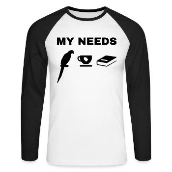 My Needs Papagei Bird Tea & Book - Unisex Baseballshirt langarm - Weiß/Schwarz - Vorne - Nik (191cm)