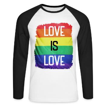 Love is Love, Pride - Unisex Long Sleeve Baseball T-Shirt - white/black - Front - Nik (191cm)