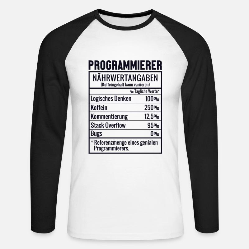 Programmierer Nährwertangaben Developer Coder - Unisex Baseballshirt langarm - Weiß/Schwarz